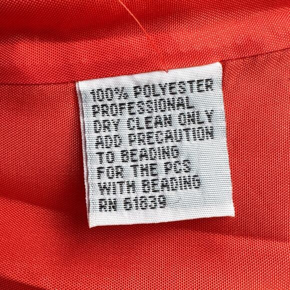 Rickie Freeman Teri Jon Orange Short Sleeve Floral Beaded V-Neck Dress Size 8 - Picture 6 of 10